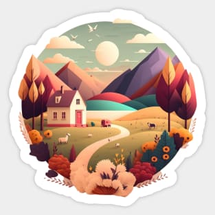House Nestled in the Mountains Sticker